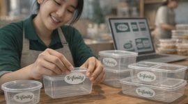 Produk enak, kemasan juga harus keren! ✨ Ubah citra bisnismu jadi premium dengan Trifinity. Wadah elegan dan bening bikin stiker logomu makin stand out.